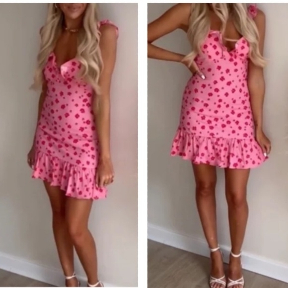 💘ZARA linen blend floral print ruffled dress with flounced hem blogger favorite